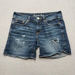 American Eagle Denim Shorts Women's 2 Blue Dark Wash Cotton Distressed Summer